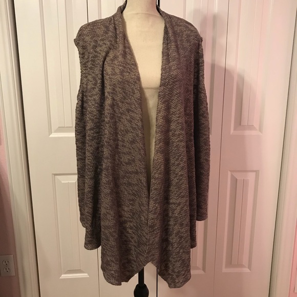 Chenault Tops - Sleeveless Cardigan Vest - Tan and Violet